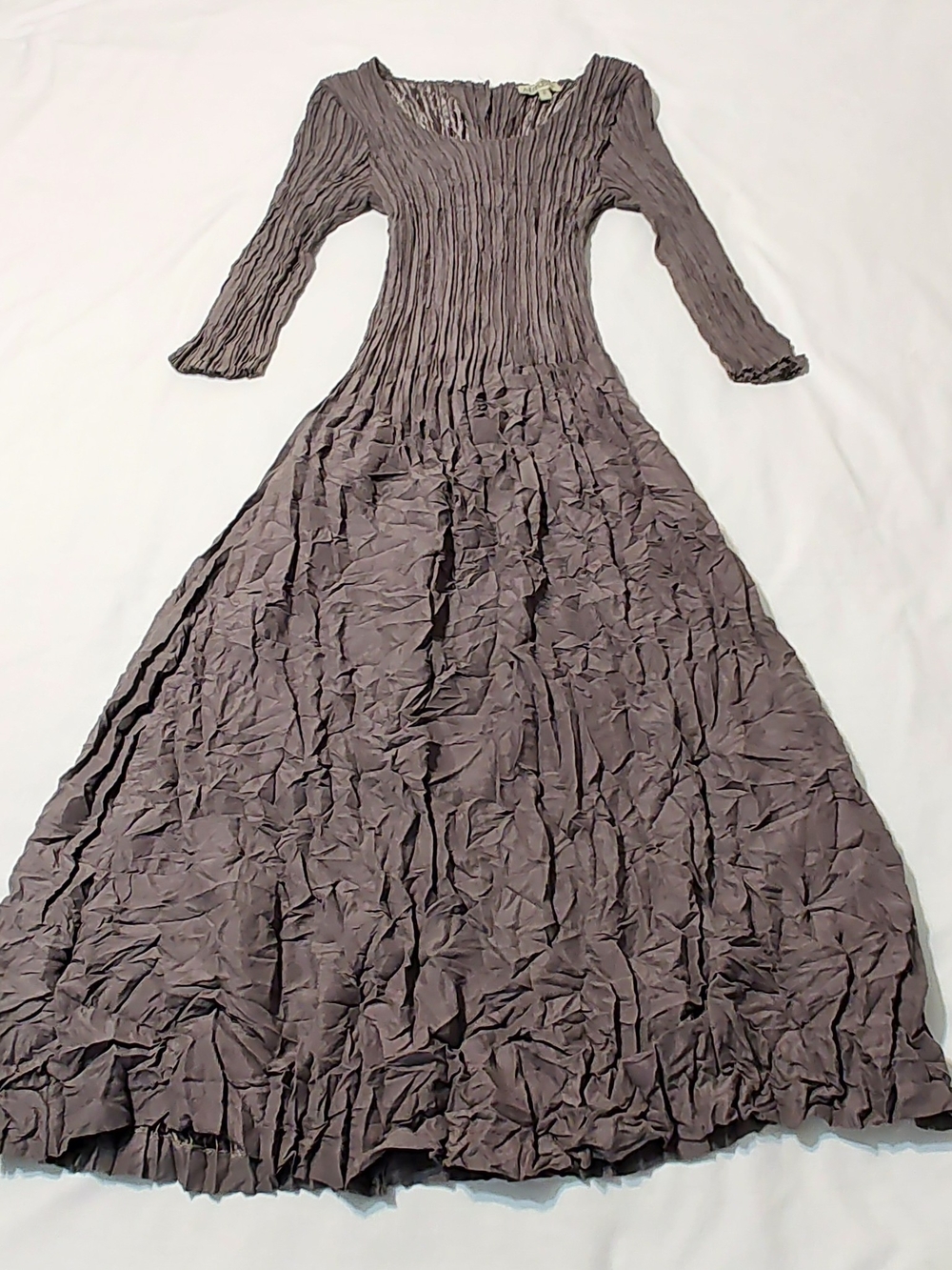 Alquema Crinkled Taupe Brown Midi Dress - Picture 4 of 5
